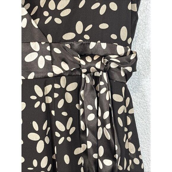 Talbots Dress Women 12P Brown Floral Silk Faux Wrap Tie Short Sleeve V-Neckline - Picture 4 of 12